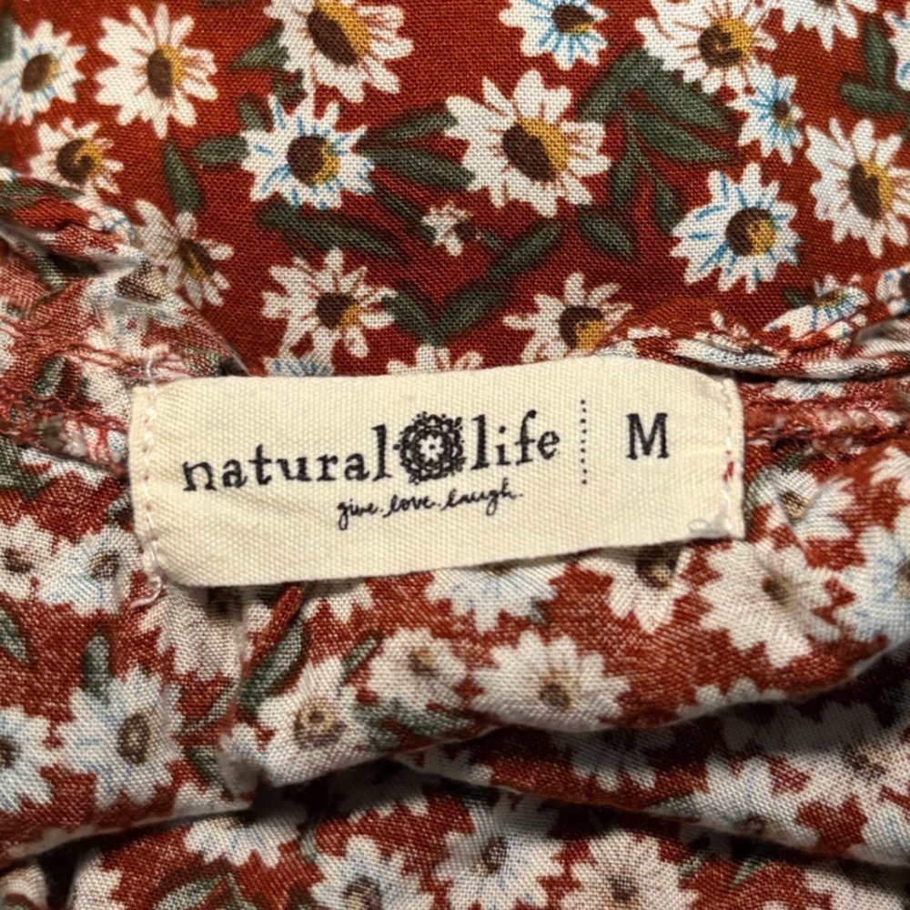 Natural Life Rust Floral Daisy Midi Dress Sz Medium Tiered Rayon Boho Pockets - Picture 4 of 7